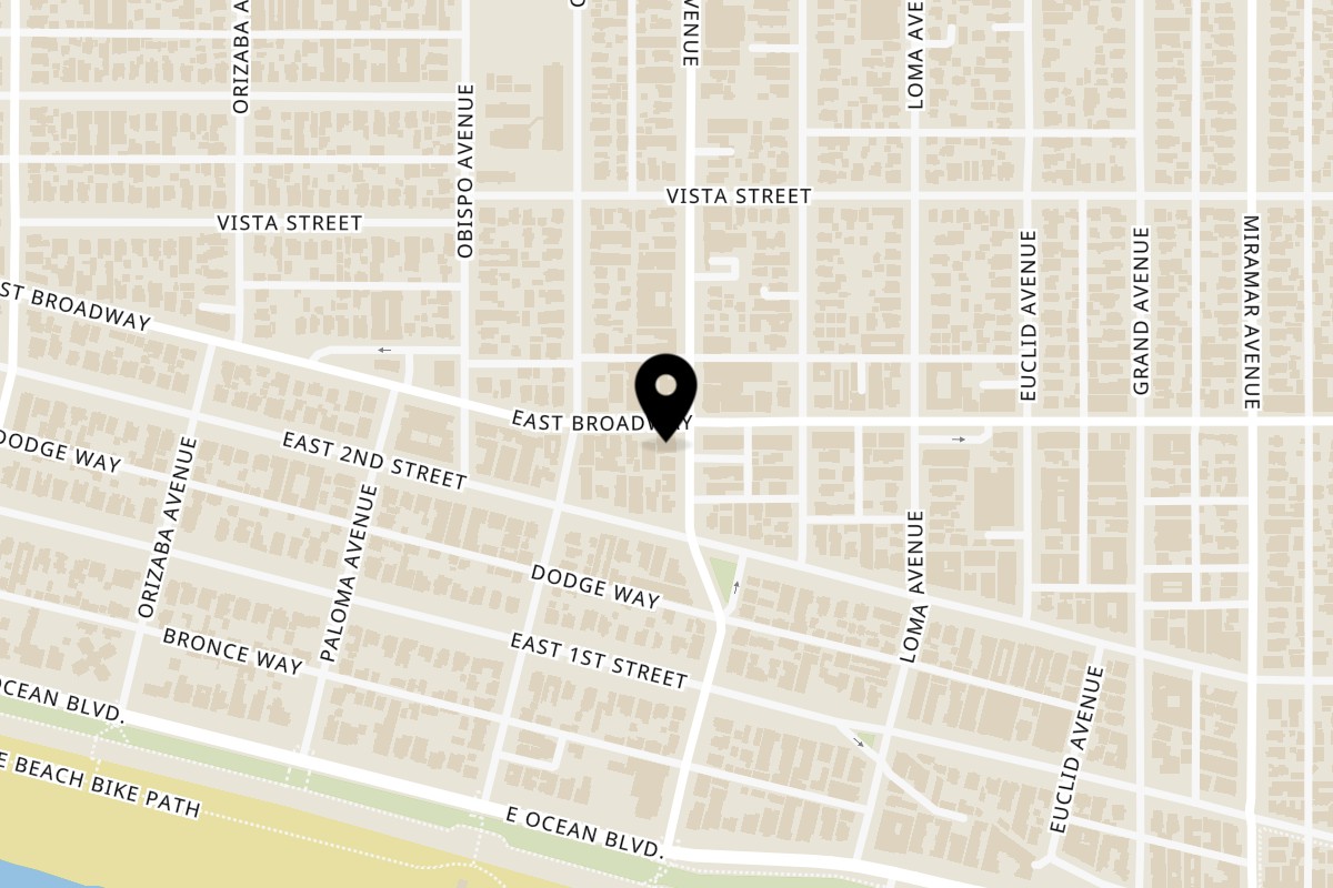 Map showing the location of Flamin Curry Broadway on 3344 E Broadway in Long Beach